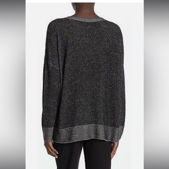 Eileen Fisher Size Tencel Box Sweater Ballet Neck Black/White Texture Marled - Picture 8 of 8